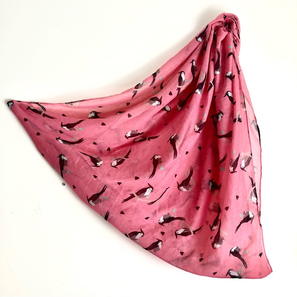 Elegant Pink Scarf with Bird Print